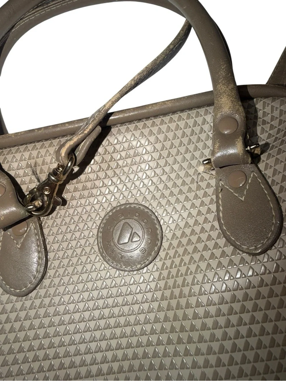Vintage Liz Claiborne Gray Geometric Embossed Satchel Crossbody Bag Genuine Leat